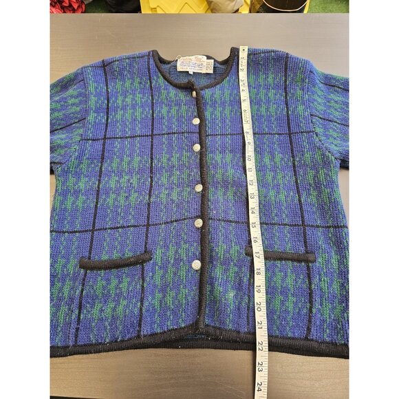 TALLY HO Cardigan Women's Large Sweater Vintage 90s Clueless Green Houndstooth - Picture 4 of 5